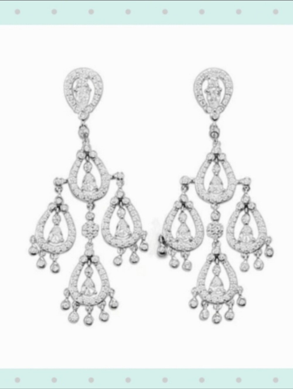 RHODIUM PLATED CZ PEAR CHANDELIER EARRINGS